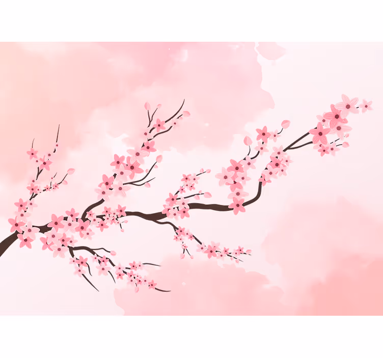 Cartoon tree with pink flowers wall mural - TenStickers