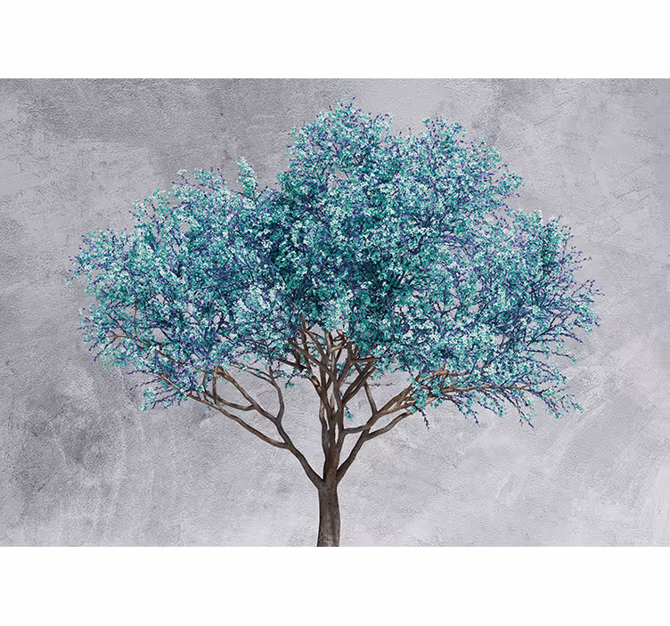 Minimalistic tree blue flower nature wall mural - TenStickers
