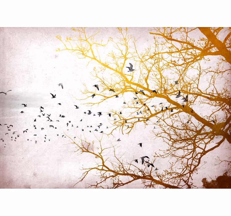 Golden Tree Birds wall mural - TenStickers
