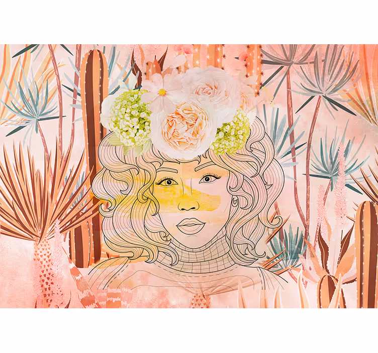 Painting wall mural floral portrait artwork - TenStickers