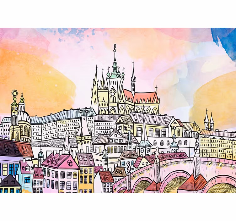 City wall mural prague castle view - TenStickers