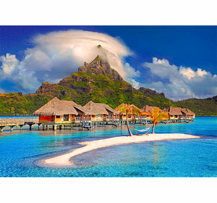 Cottages on the beach under the sea mural - TenStickers