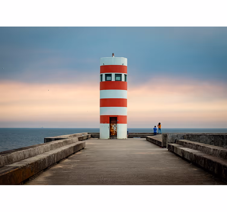Red and White Lighthouse landscape mural wallpaper - TenStickers