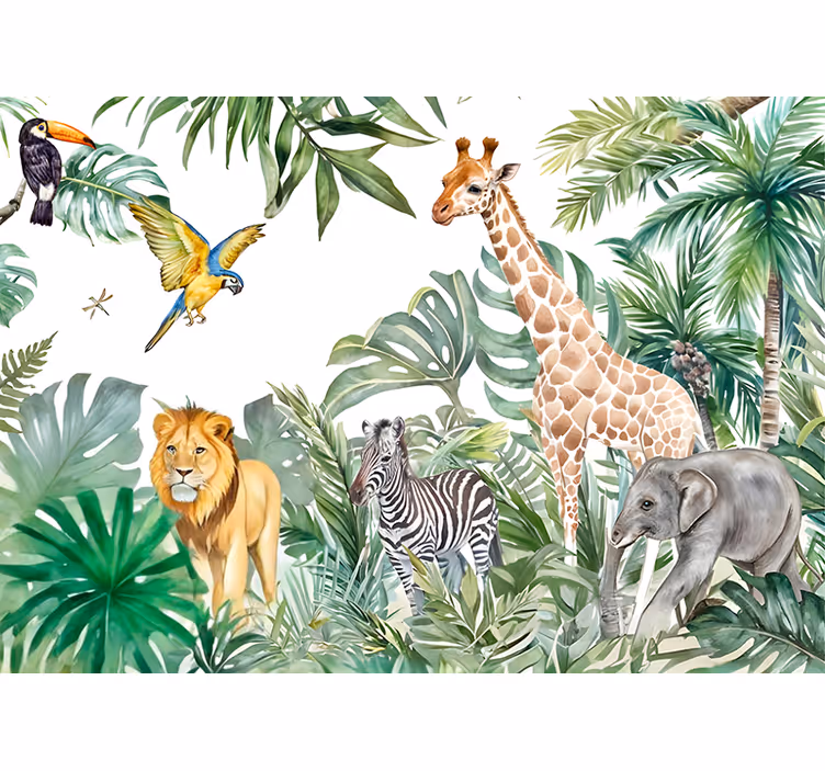 Tropical jungle wildlife wall mural - TenStickers