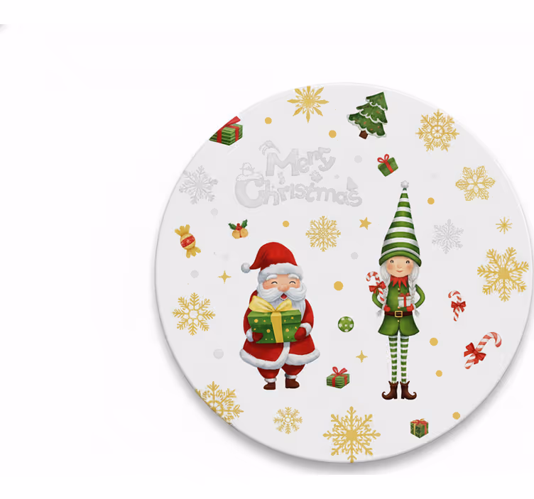 Christmas coasters featuring santa and elf - TenStickers