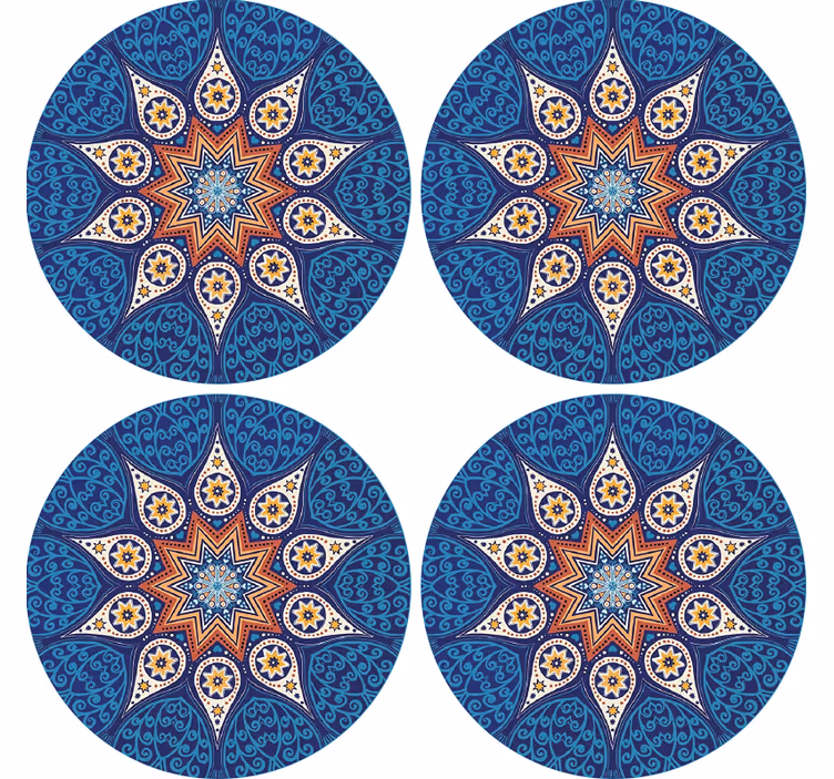 Coasters with intricate blue mandala design - TenStickers