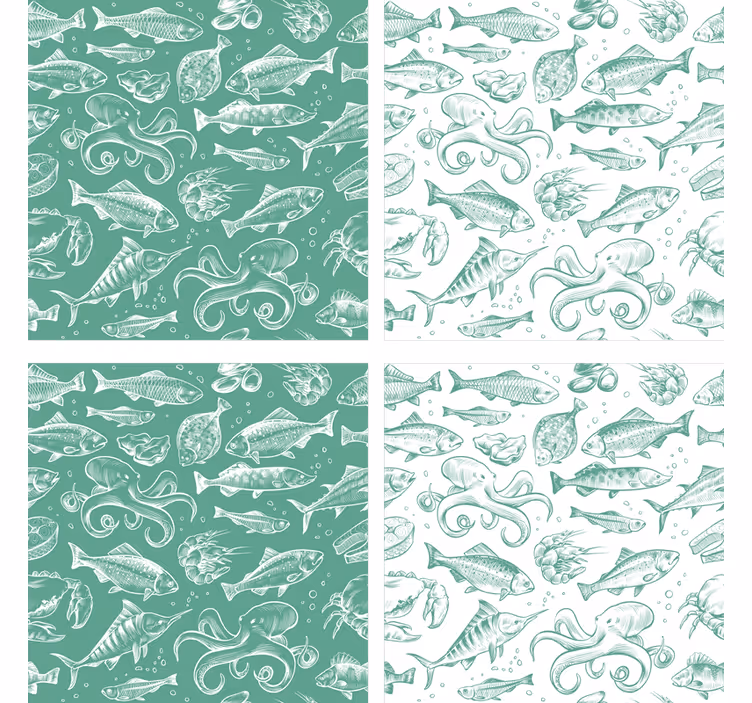Coasters with seafood pattern artwork - TenStickers