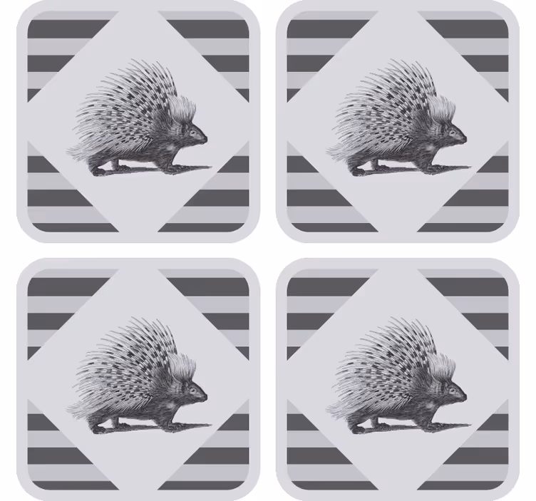 Porcupine art black and white drink coaster - TenStickers