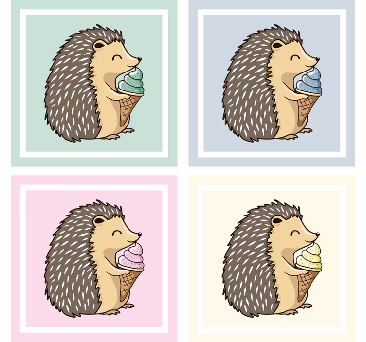 Geek coasters hedgehog savoring ice cream - TenStickers