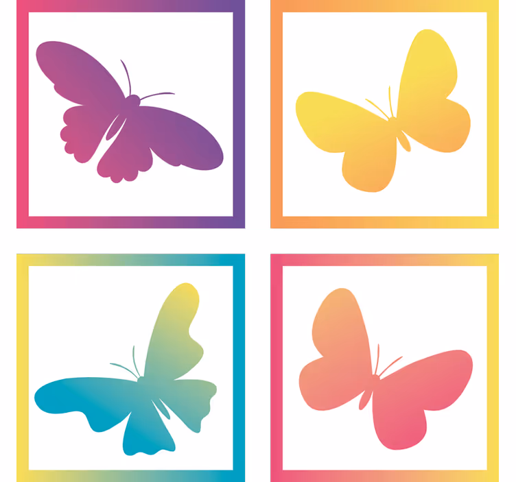 Modern coasters butterfly silhouettes in bright colors - TenStickers