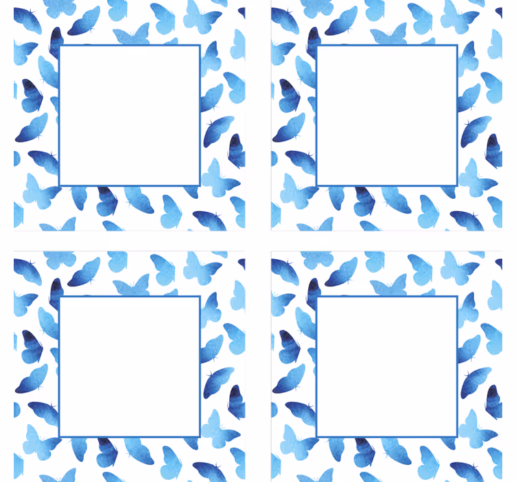 Personalizable coasters butterfly pattern blue frames - TenStickers