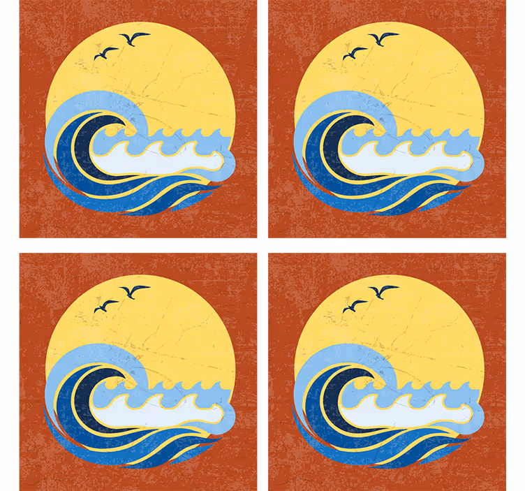 Sun, Beach and Wave 70s coasters - TenStickers