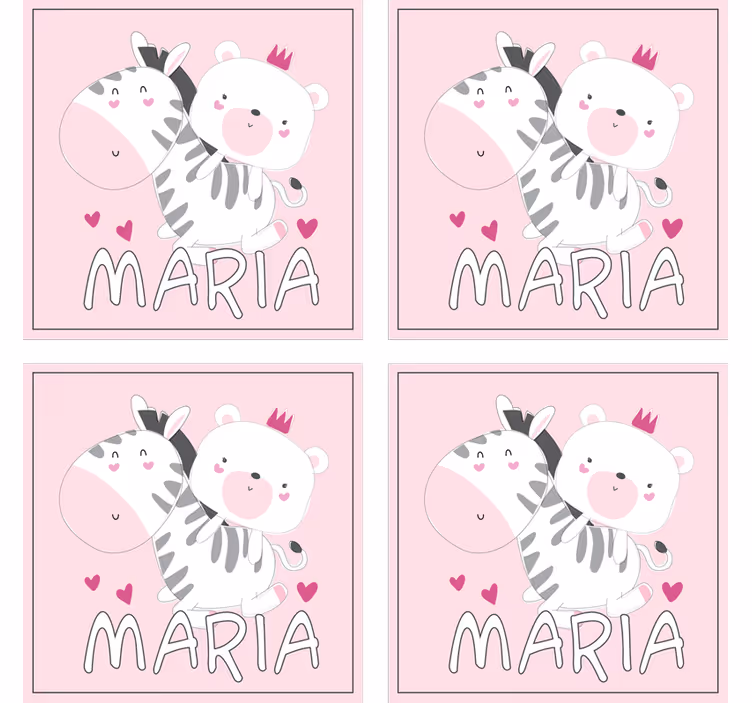Personalizable coasters cute zebra bear duo - TenStickers