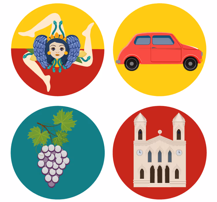 Modern coasters inspired by sicilian mythology grapes - TenStickers