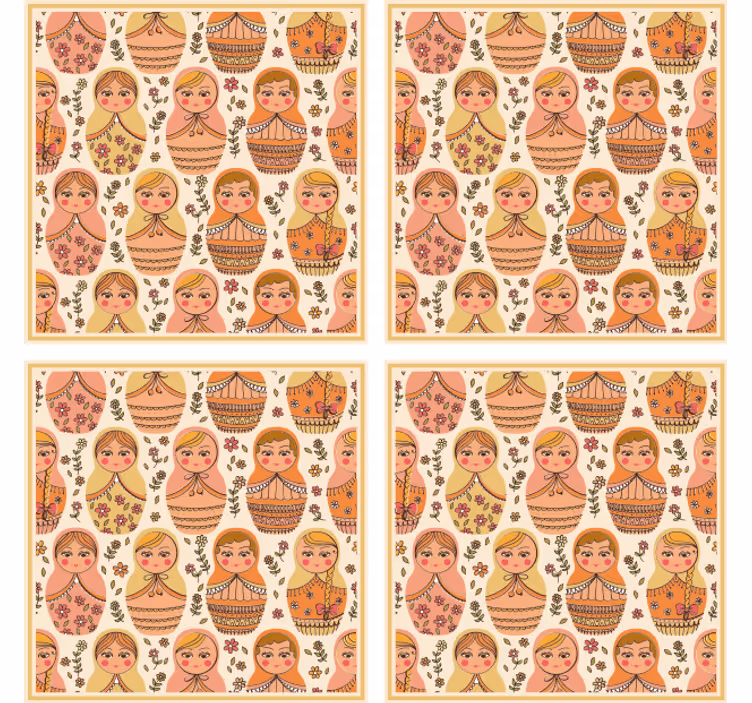 Geek coasters with colorful matryoshka dolls pattern - TenStickers