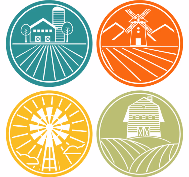 Vintage coasters with farm-themed round designs - TenStickers