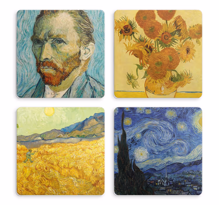 Vincent's Portrait & Sunflowers vintage coasters - TenStickers