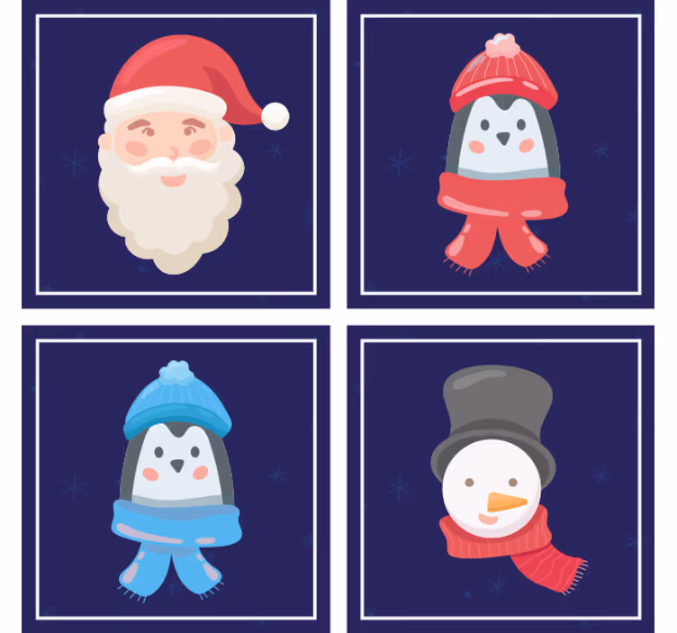 Christmas coasters santa and snowmen faces - TenStickers