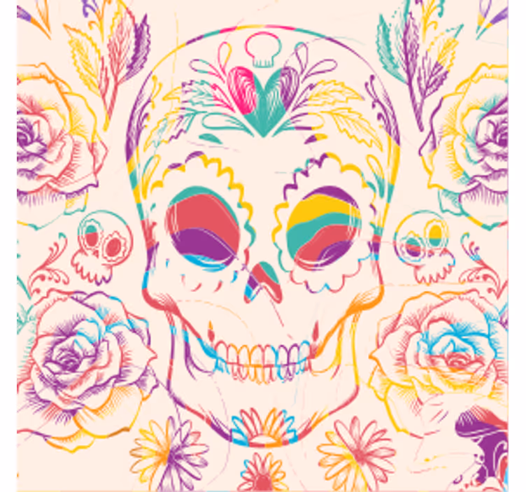 Halloween coasters colorful skull floral - TenStickers
