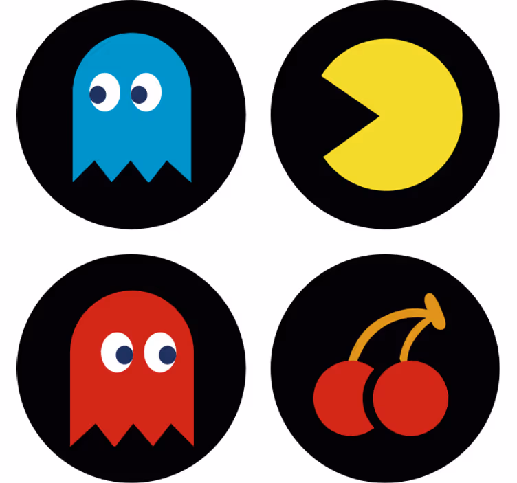 Pac Man game set geek coasters - TenStickers