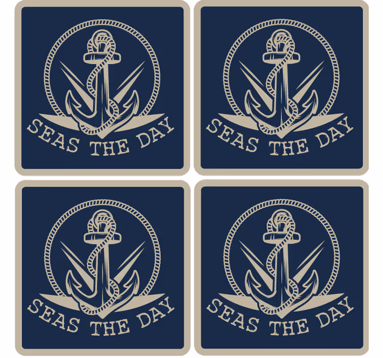 Blue anchor design personalised coasters - TenStickers
