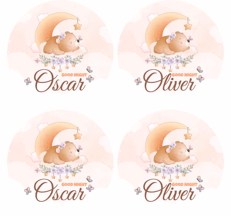 Personalizable coasters cute bear bedtime theme - TenStickers