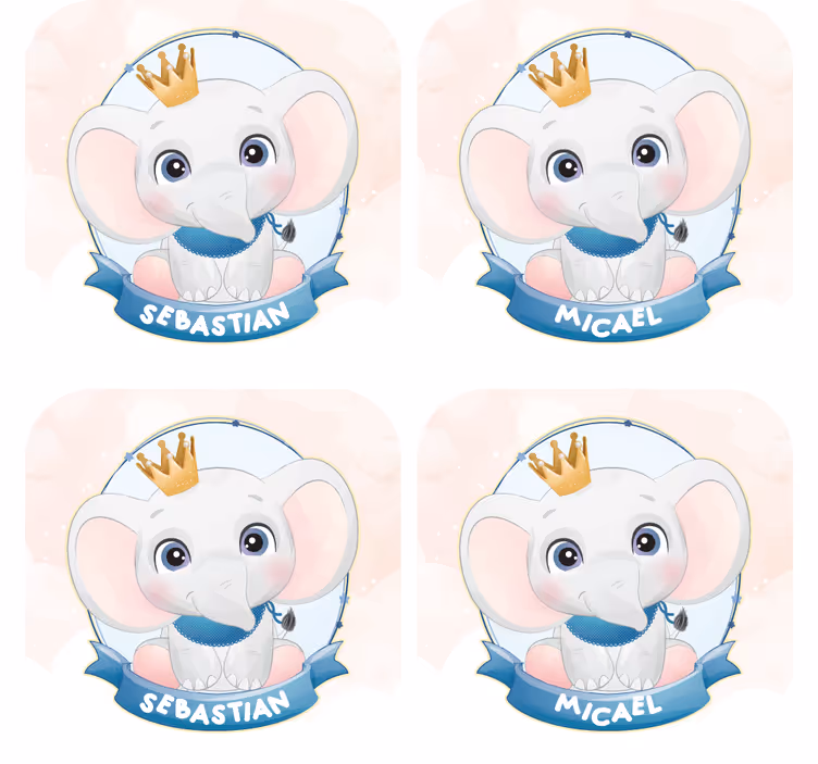 Personalizable coasters elephant character portraits - TenStickers