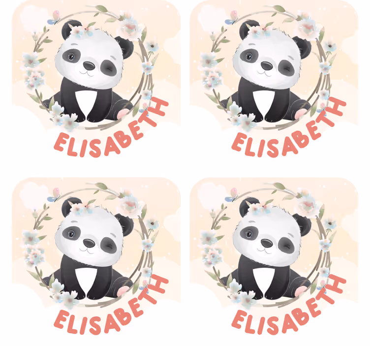 Personalizable coasters panda with floral accents - TenStickers