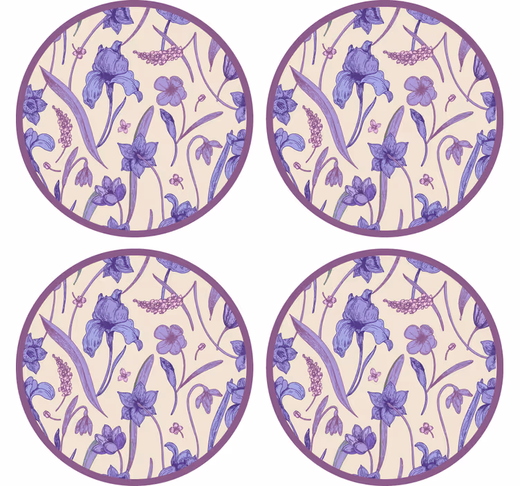 Coasters floral purple pattern - TenStickers