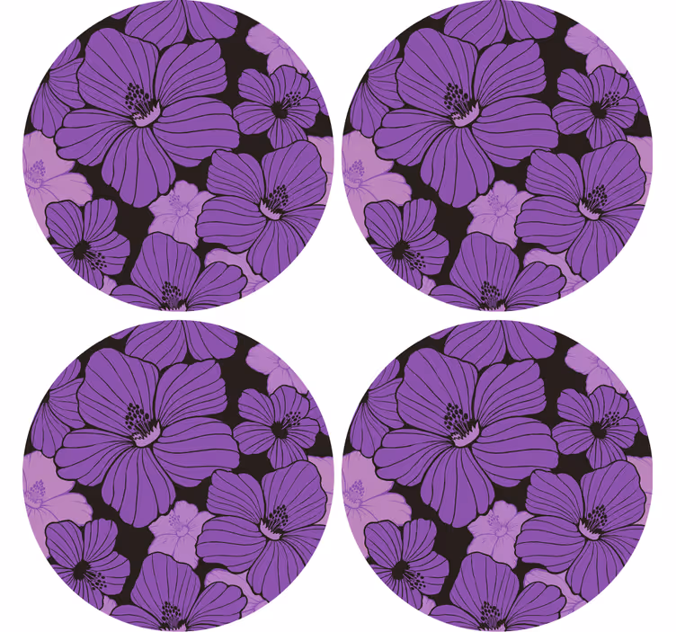 Coasters with vibrant purple floral pattern - TenStickers