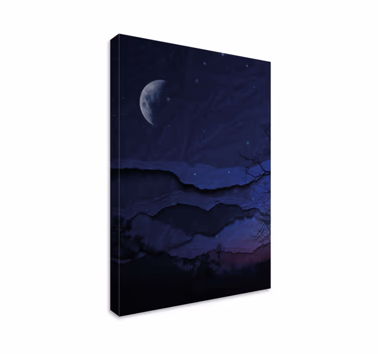 Blue canvas print night landscape with moon - TenStickers