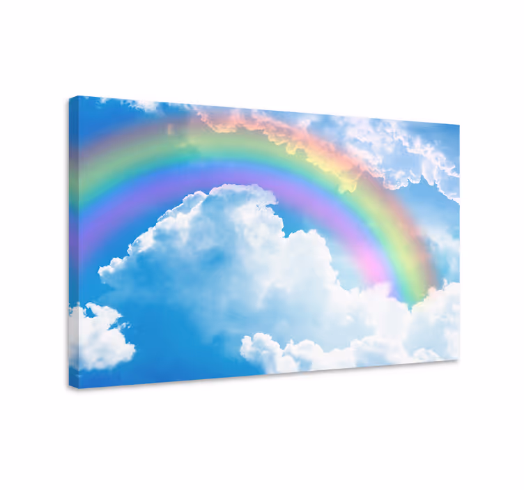 Blue canvas print rainbow in a blue sky with clouds - TenStickers