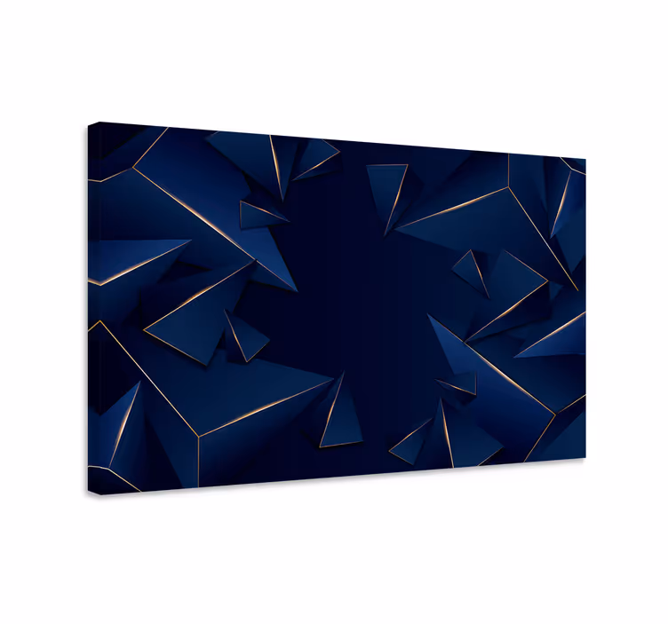 Blue canvas print with blue and gold geometric design - TenStickers
