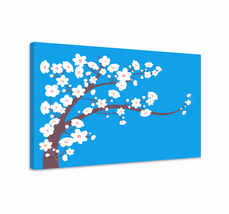 Blue canvas print of white flowers on blue background - TenStickers