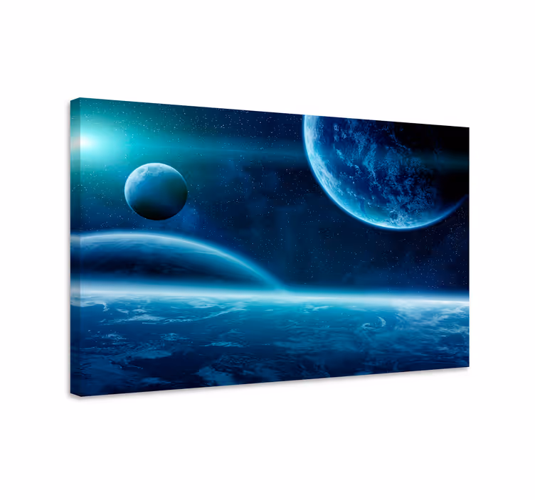 Blue canvas print with planets mural - TenStickers