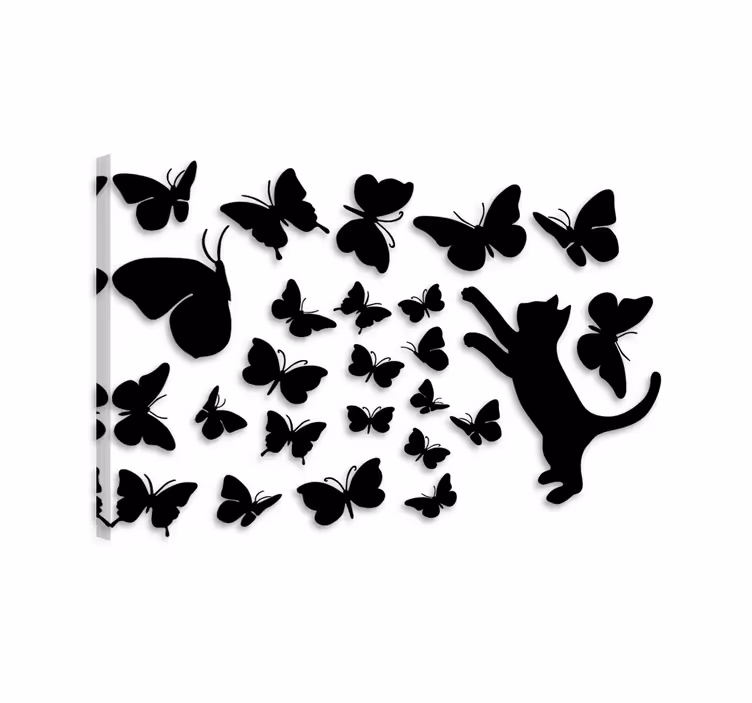 Cat wall art butterfly vinyls and cat hunting - TenStickers