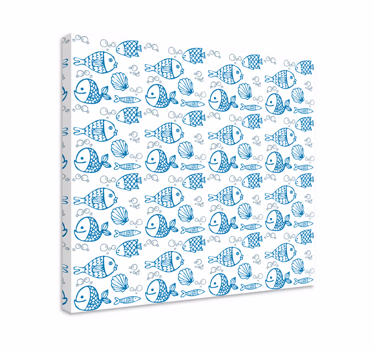 Fish canvas drawn blue fish on white background - TenStickers