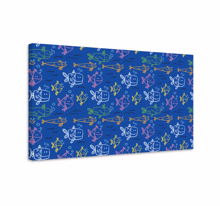 Fish canvas with sea creatures on blue background - TenStickers