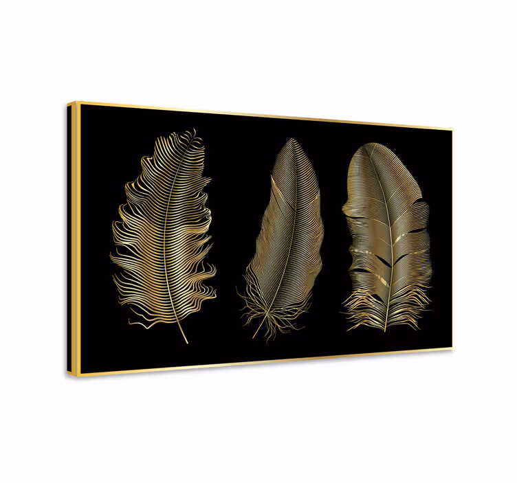 Feather canvas wall art gold leaf creations - TenStickers