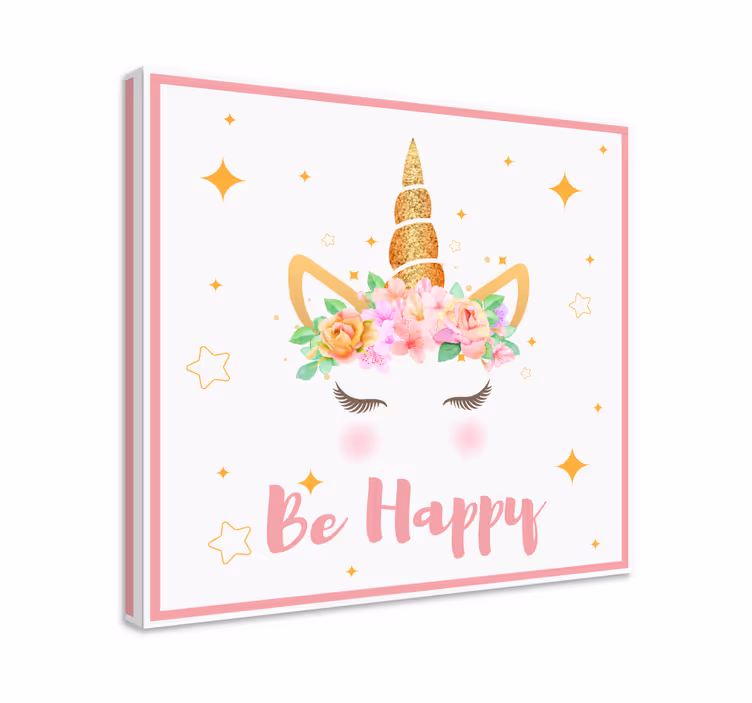 Unicorns phrase be happy unicorn wall print - TenStickers
