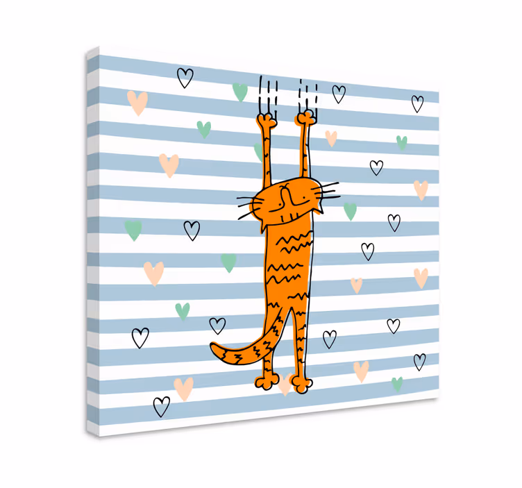 Cartoon Cat with Hearts canvas print - TenStickers