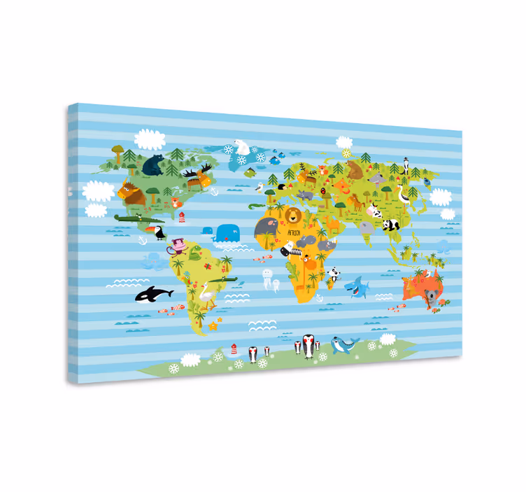 Animals world map canvas art - TenStickers