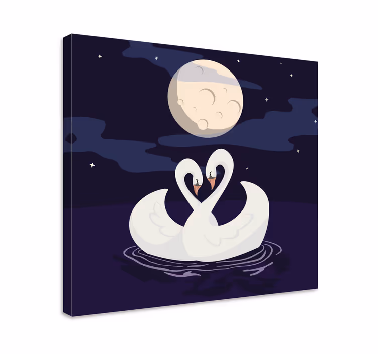 Animal canvas wall art swans embracing moonlight - TenStickers