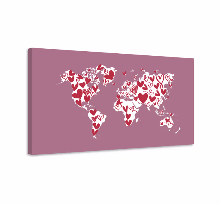 Love heart  world map canvas - TenStickers