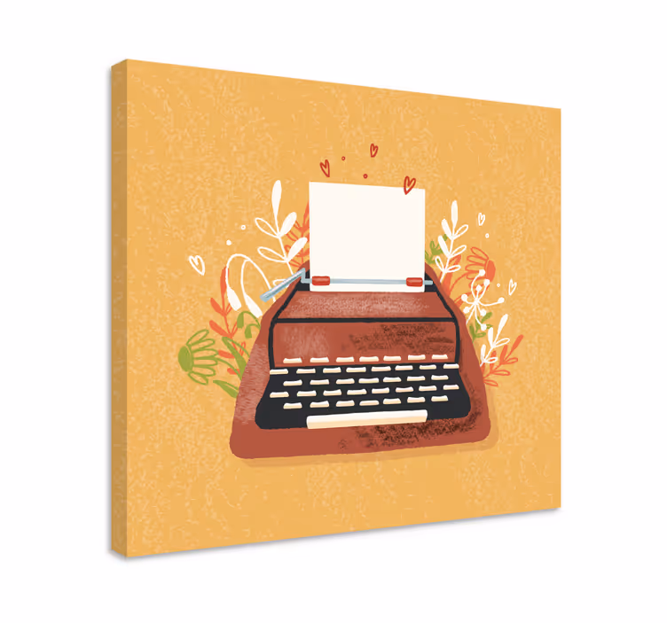 Red typewriter with flowers canvas - TenStickers