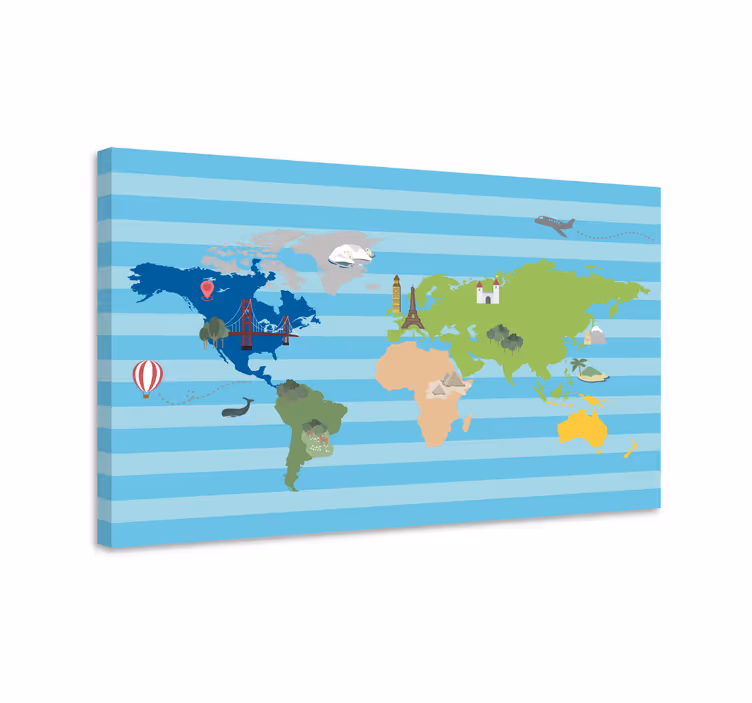 cartoon continents world map canvas - TenStickers