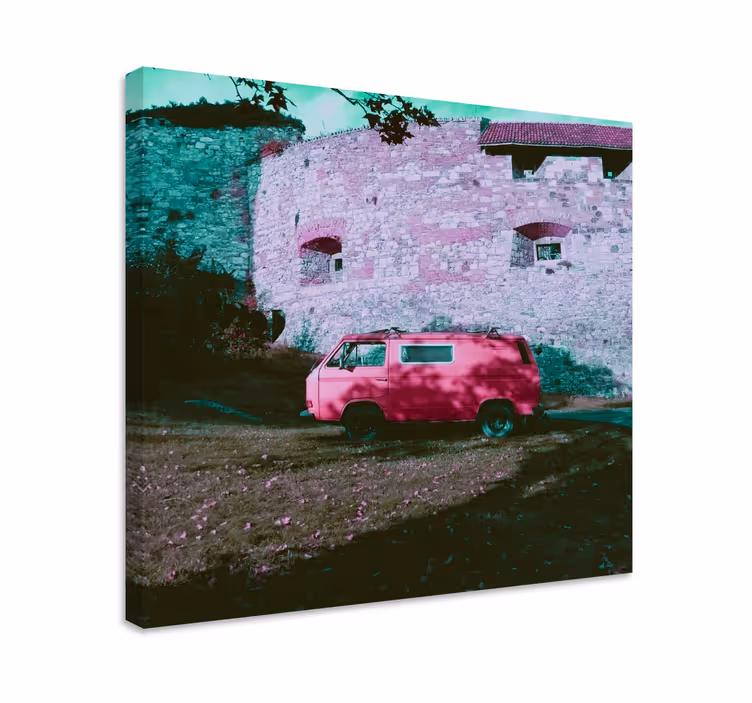 Abc canvas wall art vintage pink van - TenStickers
