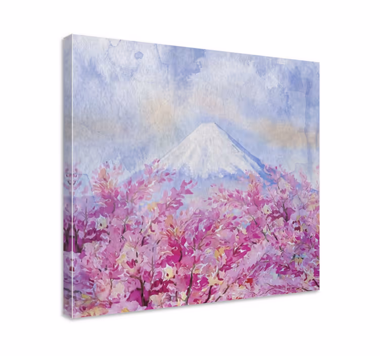 Flowers canvas cherry blossom mountain art - TenStickers