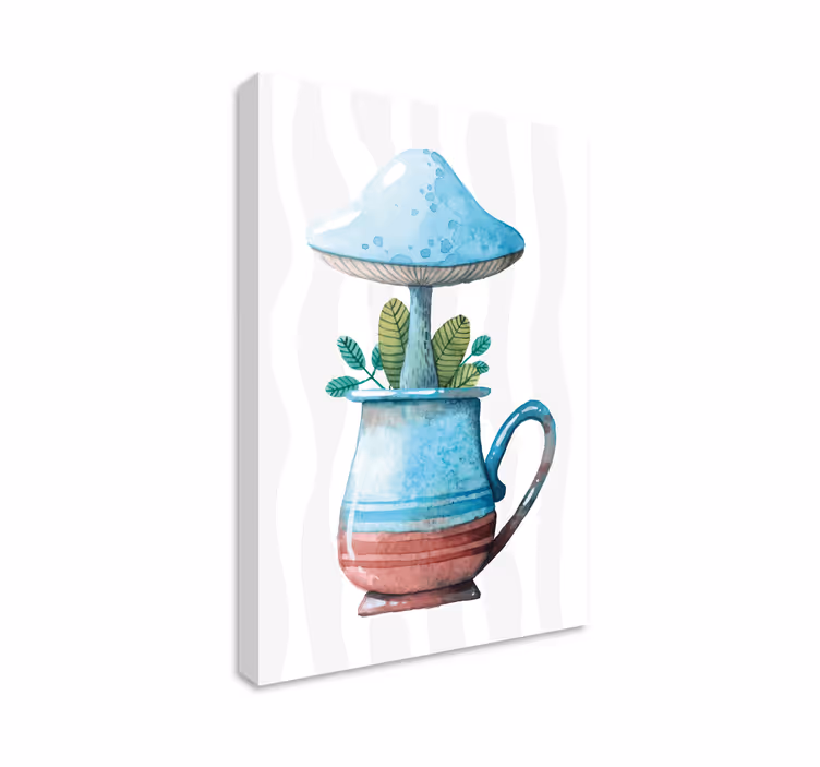 Cute mushroom design in cup kitchen wall print - TenStickers
