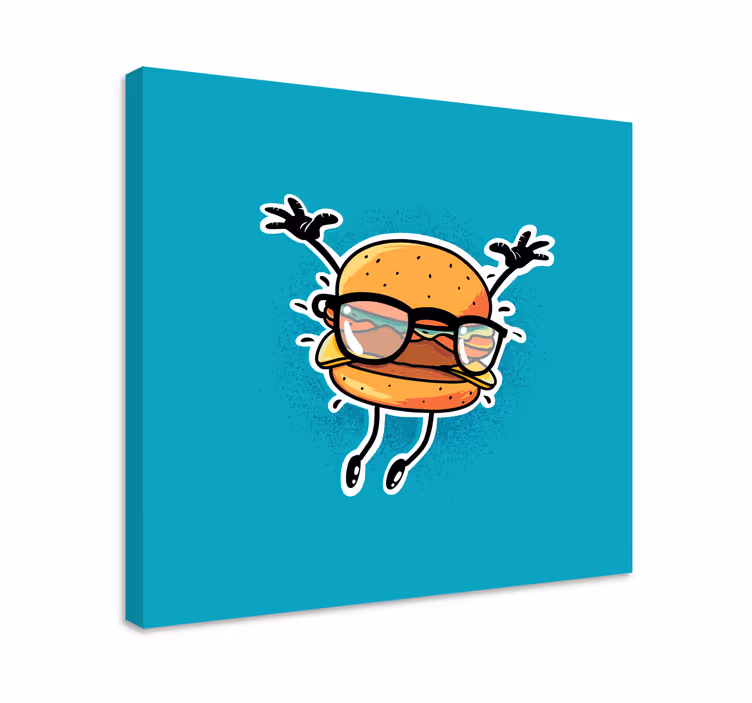 Quote canvas happy burger character artwork - TenStickers
